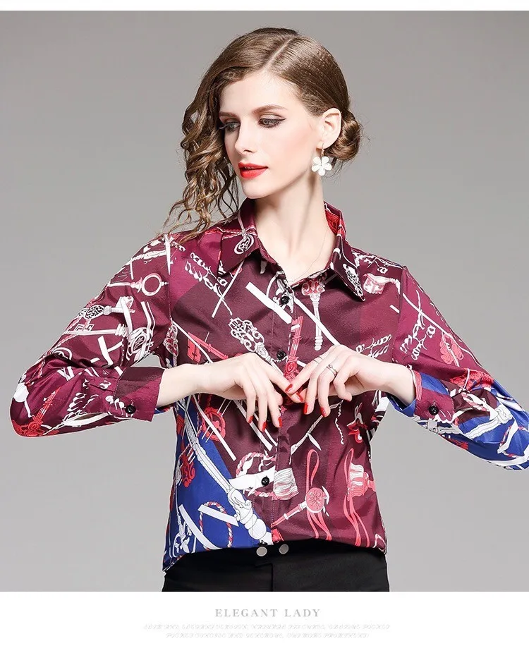 New Style Fashion Turn Down Collar Full Sleeve Printed Women's Shirt.