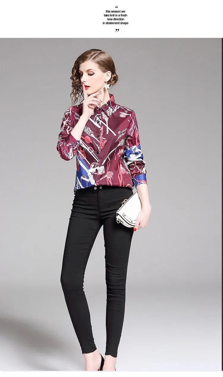 New Style Fashion Turn Down Collar Full Sleeve Printed Women's Shirt.