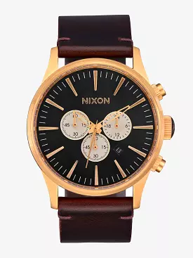 Nixon Sentry Chrono Leather Watch - Gold / Indigo / Brown