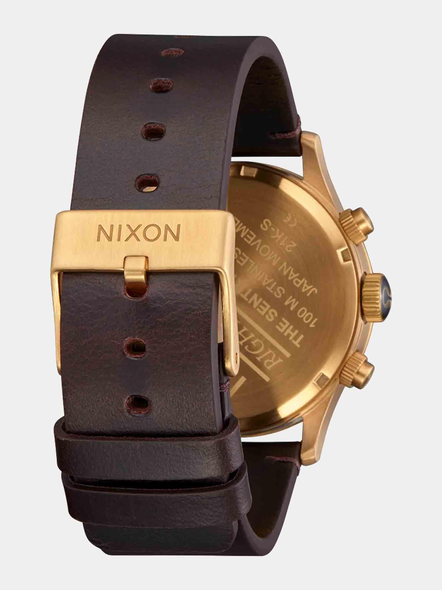 Nixon Sentry Chrono Leather Watch - Gold / Indigo / Brown