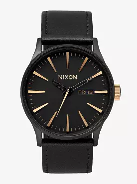 Nixon Sentry Leather Watch - Matte Black / Gold