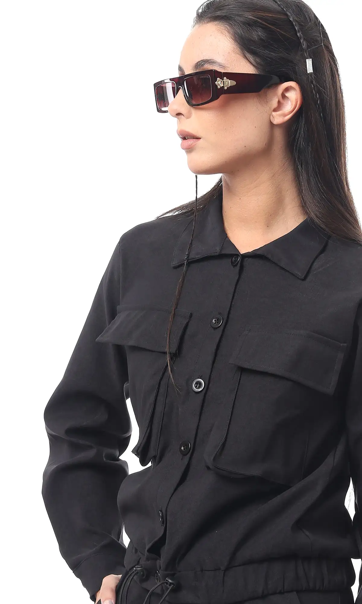 O170007 Buttoned Classic Black Turn Down Collar Jacket