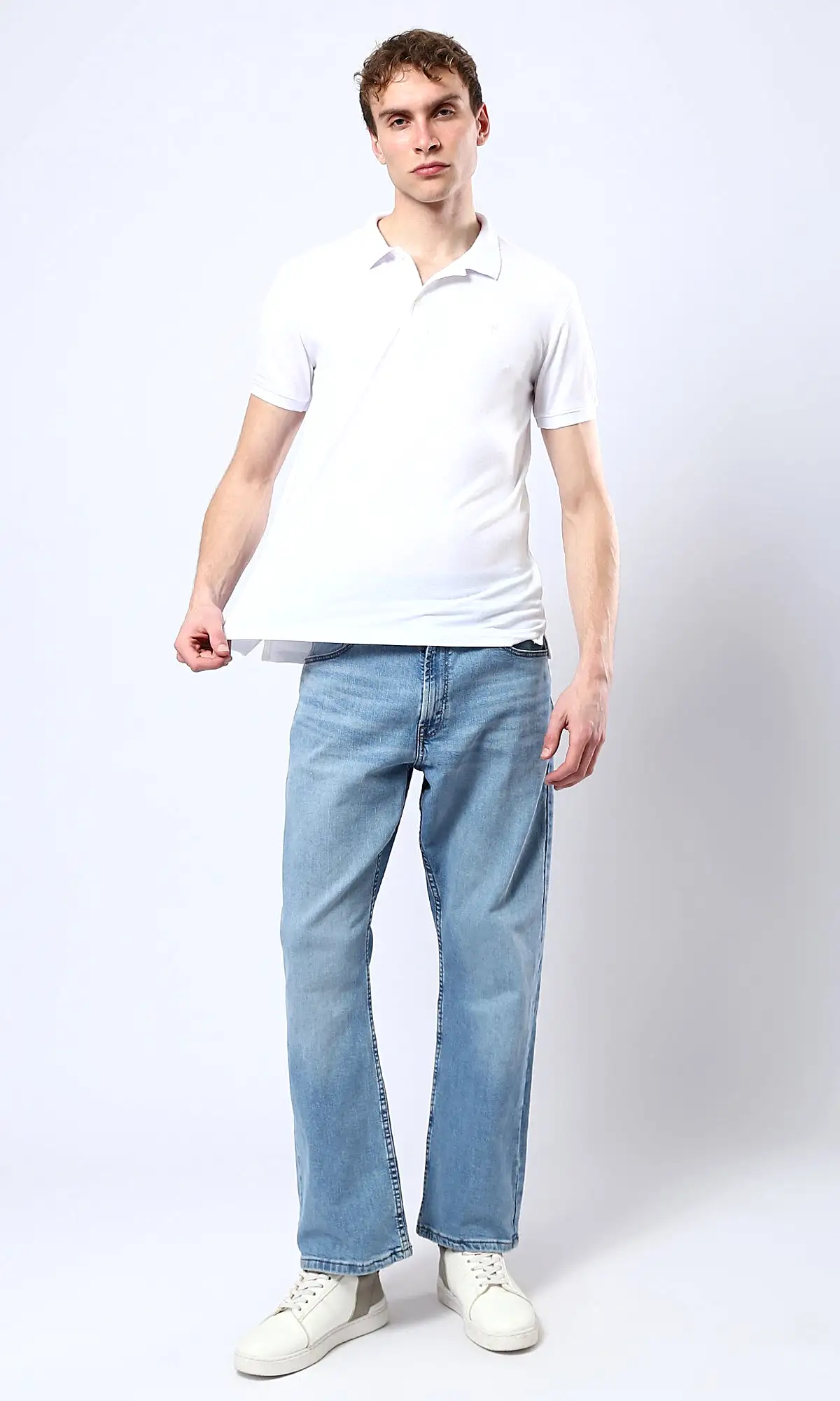 O178898 Regular Fit White Polo Shirt With Buttoned Neck