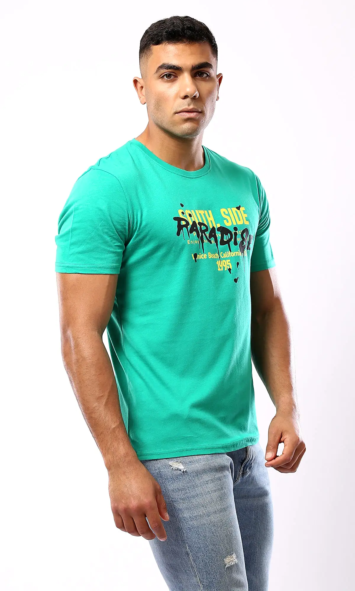 O179023 Light Green Slip On Regular Fit Cotton Tee