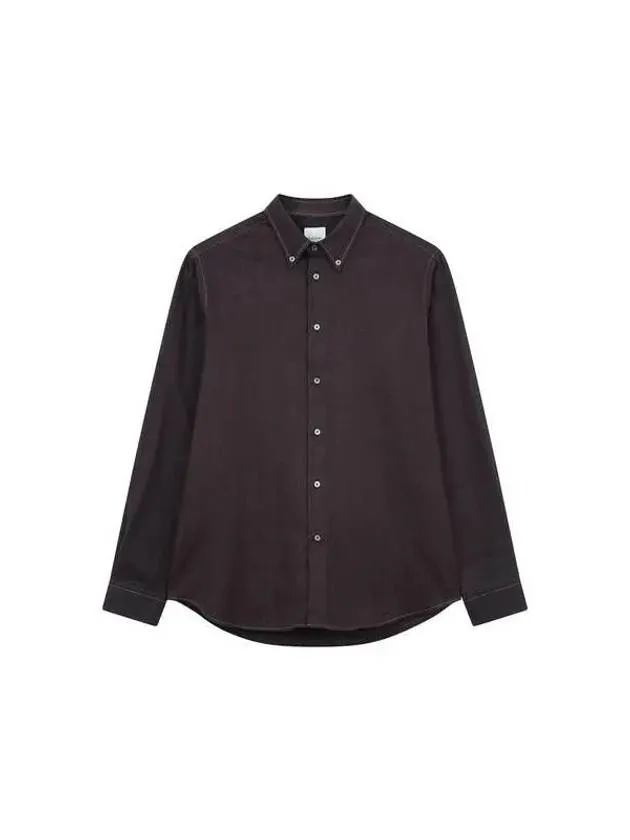 Overseas Station Season Big Chance 8 18 Herringbone Pattern Button Down Collar Shirt Dark Brown 270089