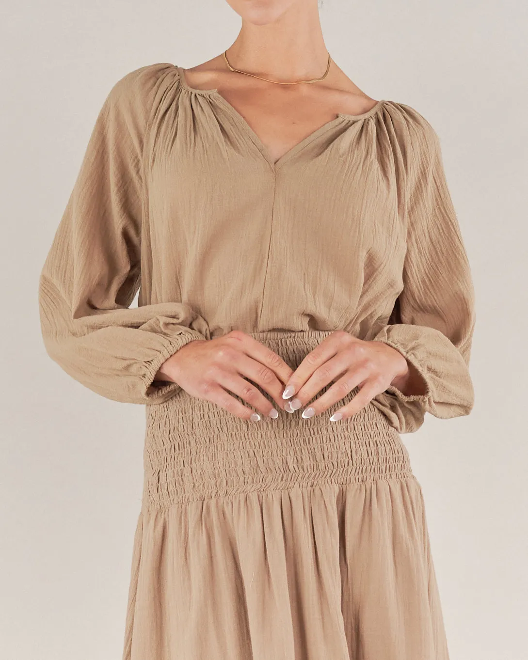 Panama Linen Cotton Gauze Blouse - Taupe