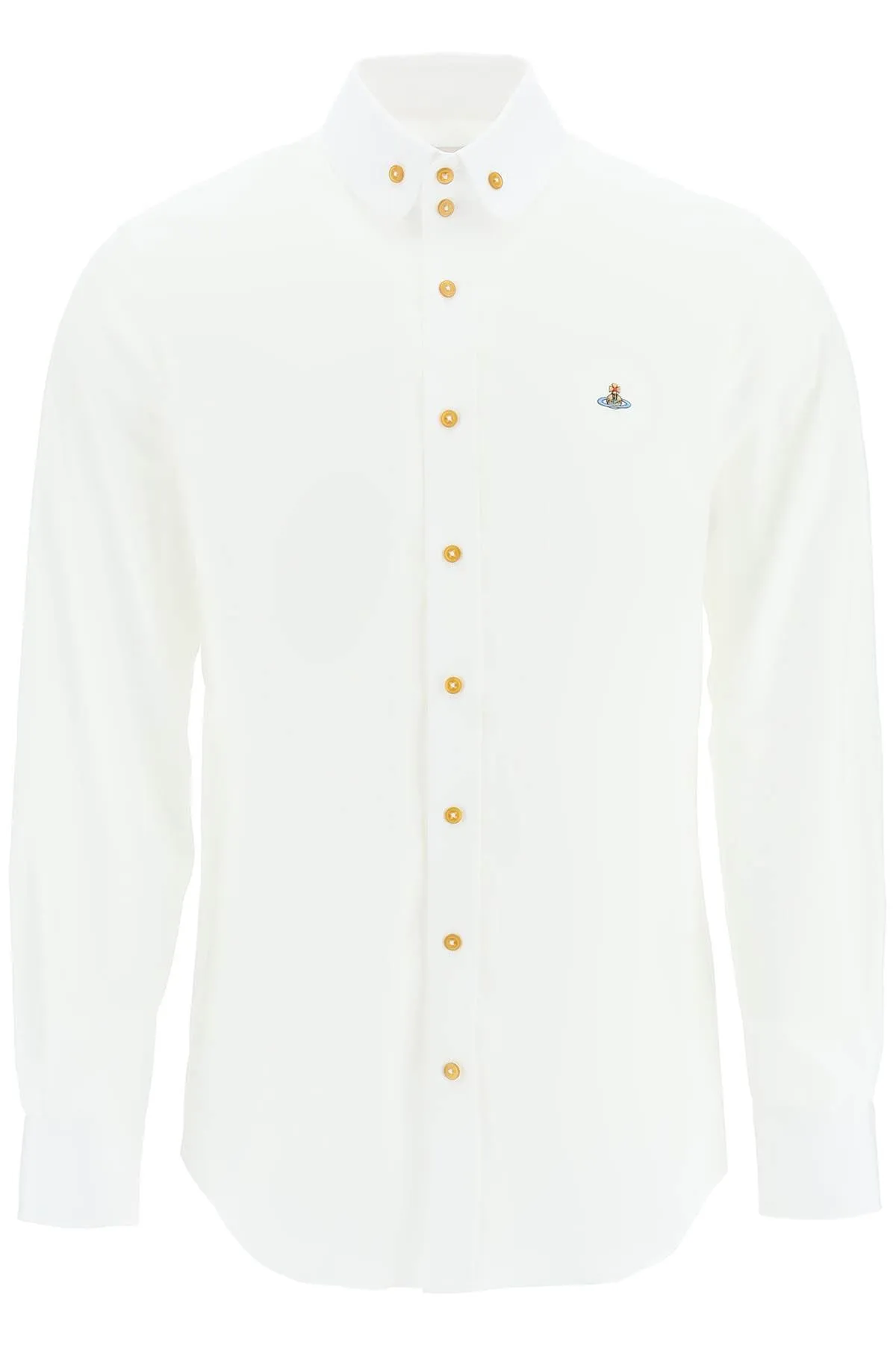 Poplin Shirt With Button Down Collar And Orb Embroidery