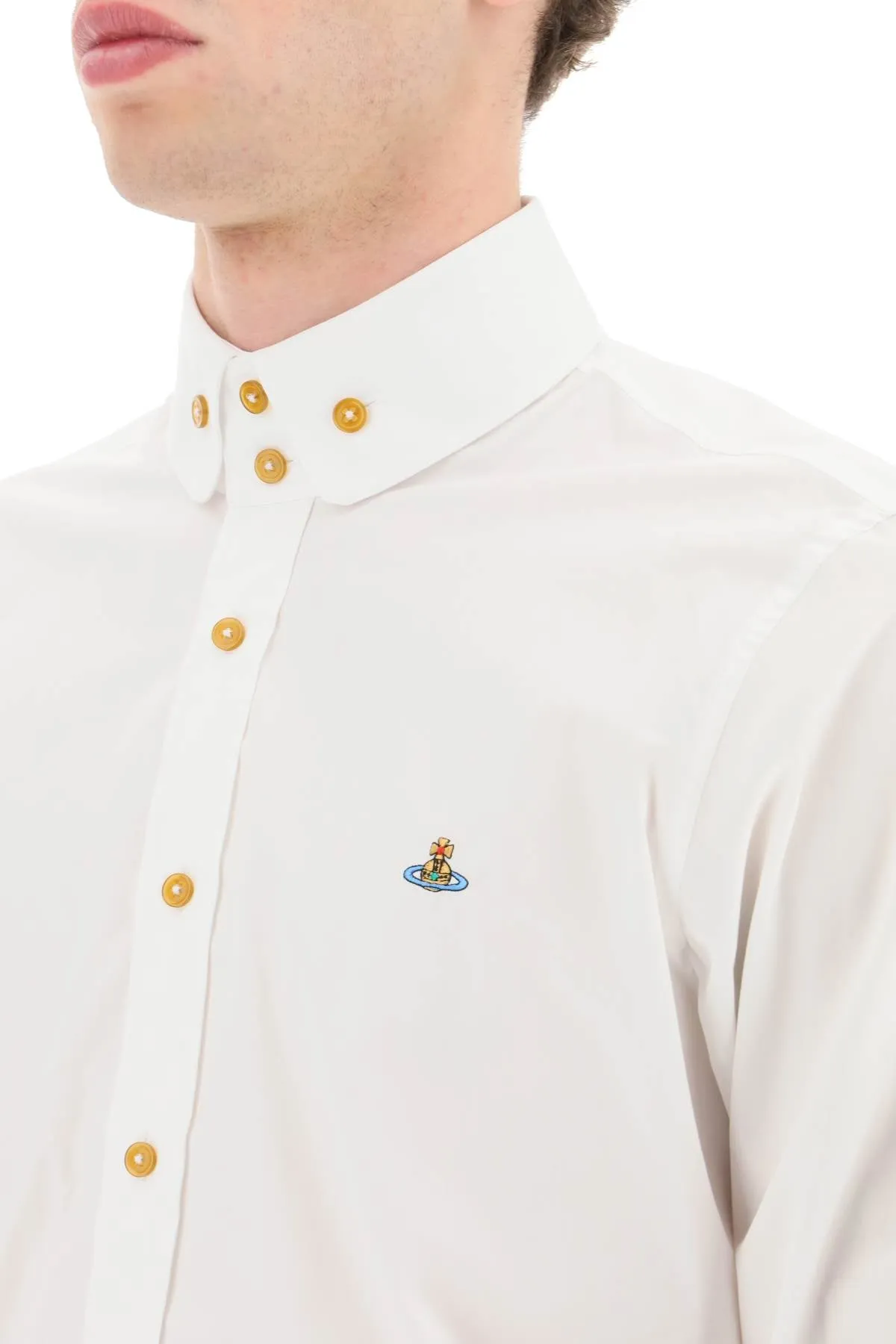 Poplin Shirt With Button Down Collar And Orb Embroidery