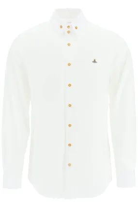 Poplin Shirt With Button Down Collar And Orb Embroidery