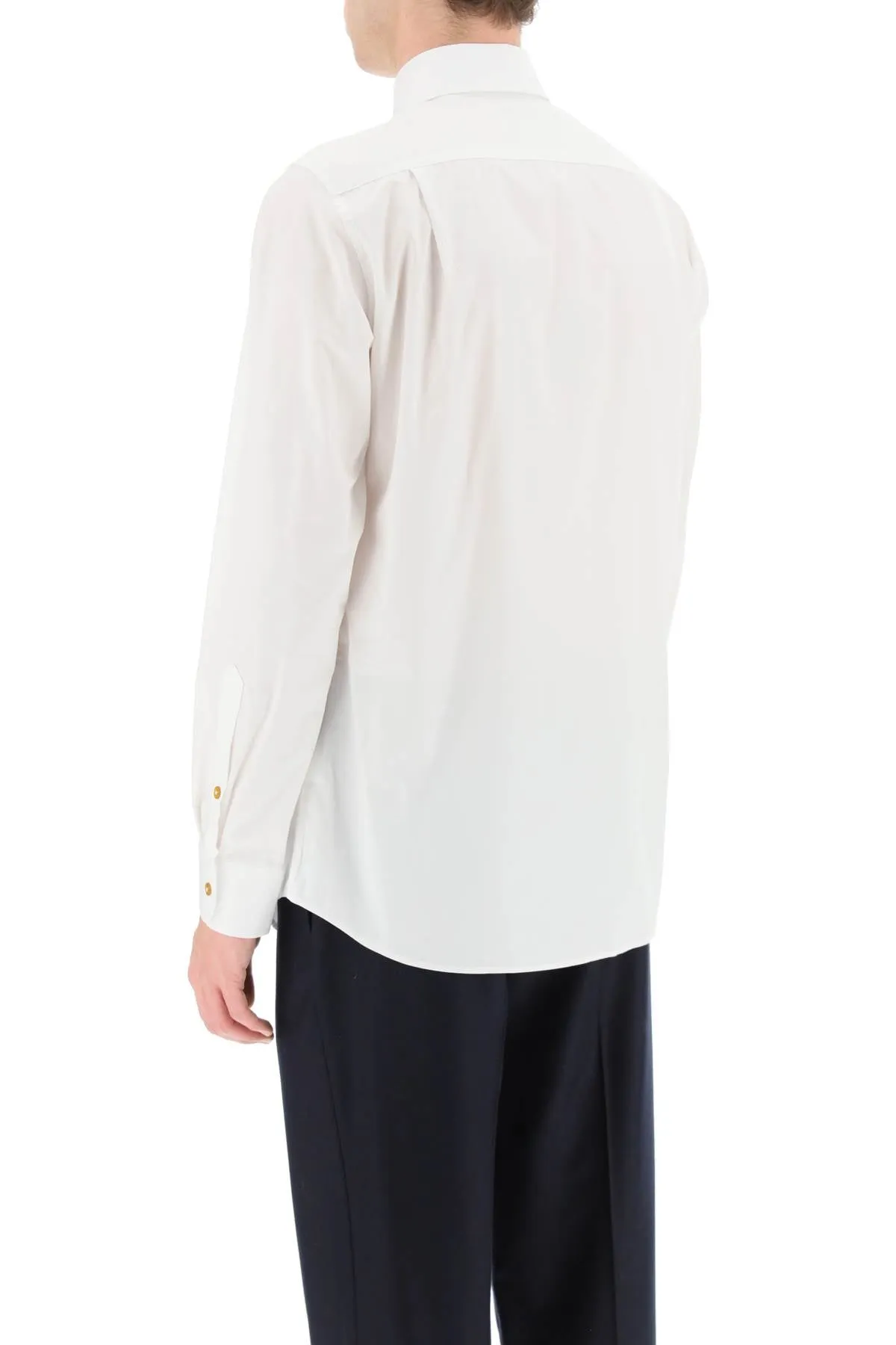 Poplin Shirt With Button Down Collar And Orb Embroidery