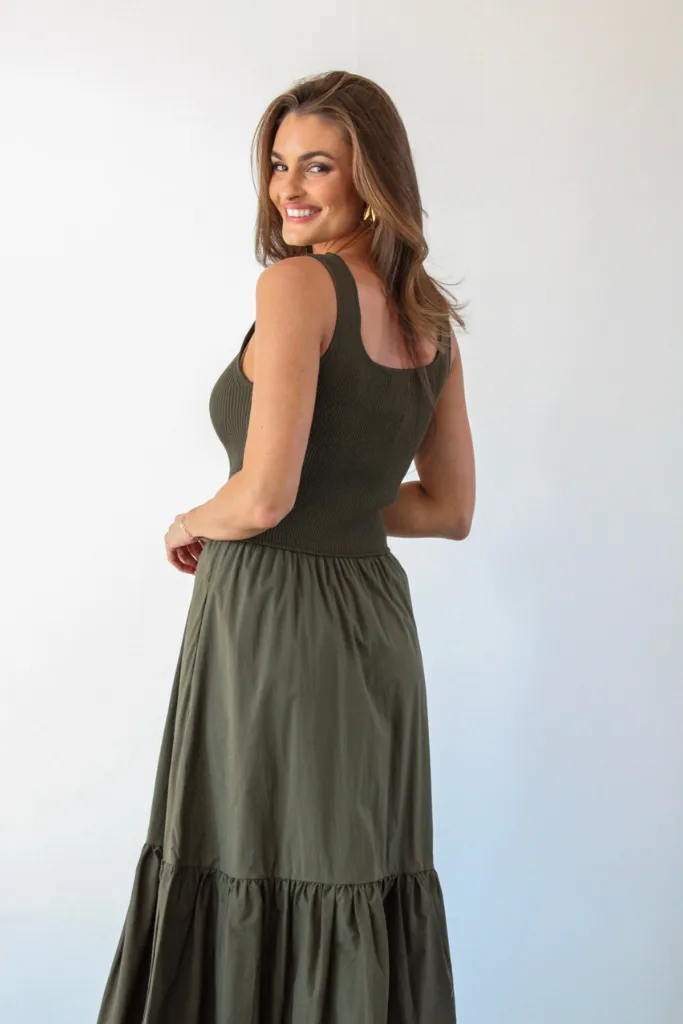 Positano Paradise Midi Dress in Olive