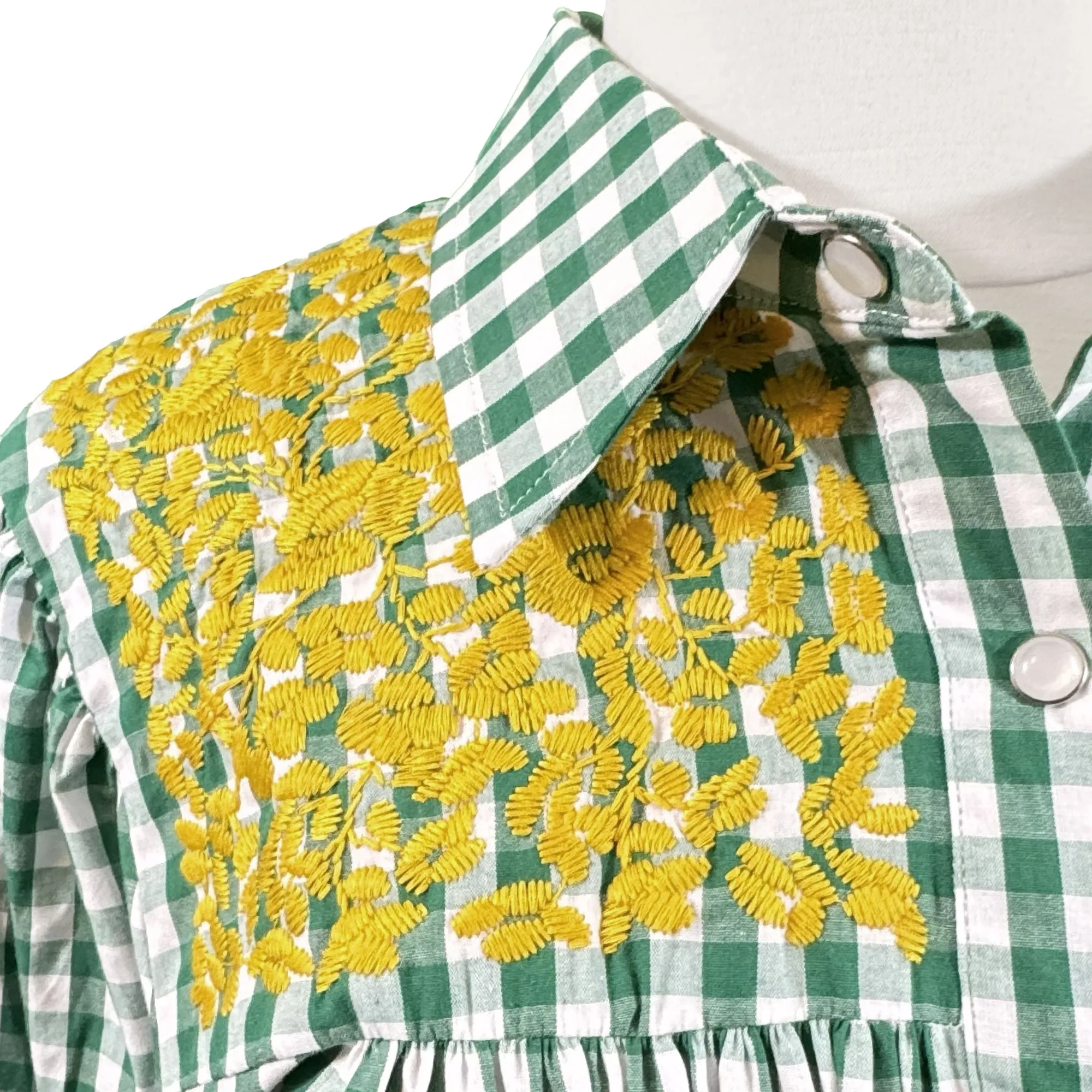 PRE-ORDER: Green Buffalo Check Gingham + Gold Cowgirl Blouse (late August ship date)