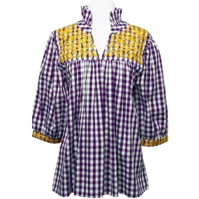 PRE-ORDER: LSU Purple Buffalo Check + Gold Gingham Tailgater Blouse