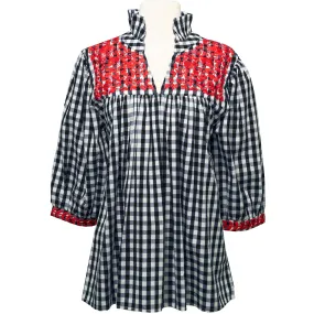 PRE-ORDER:  Texas Tech/Georgia Black Buffalo Check Gingham + Red Tailgater Blouse (early August ship date)