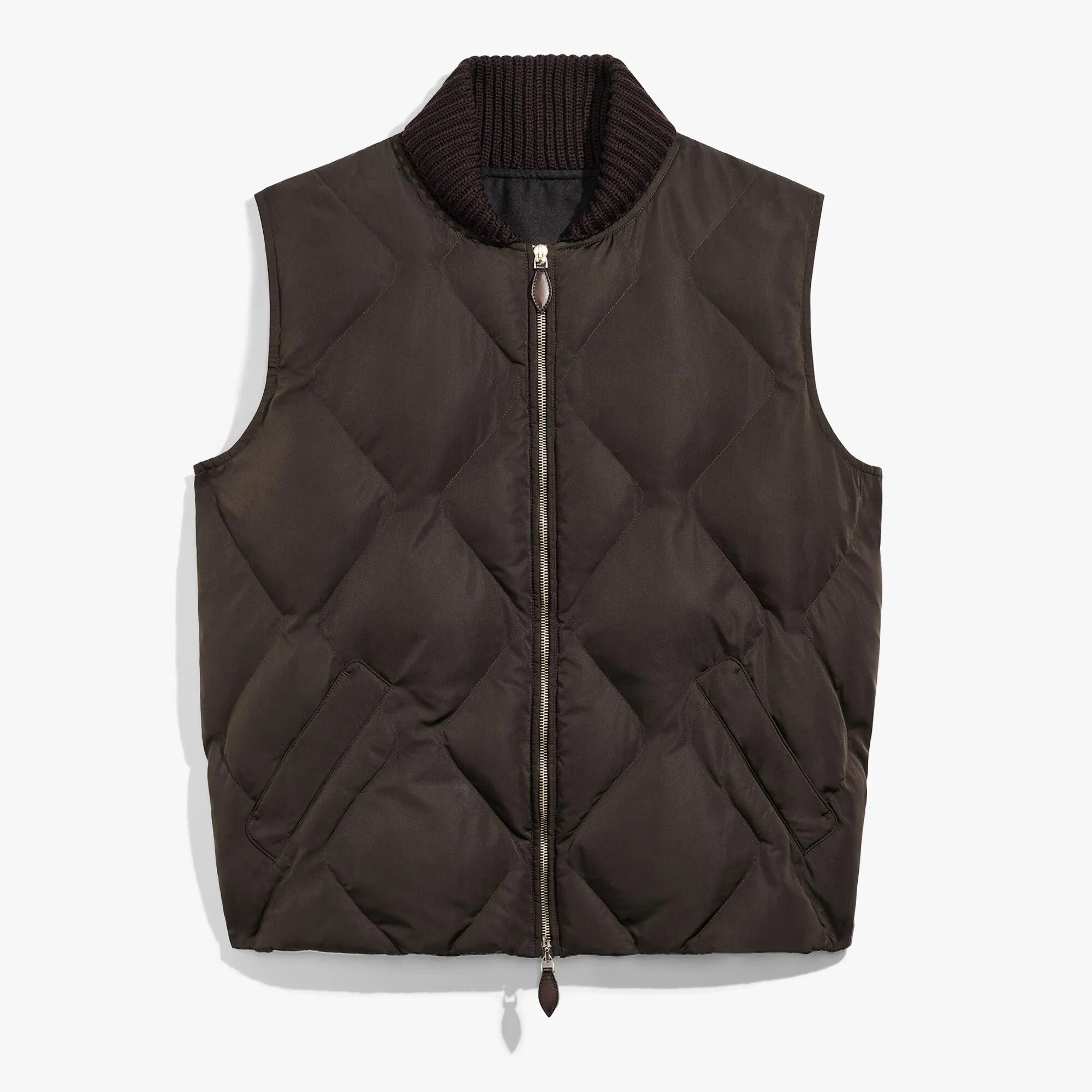 Quilted Nylon Down Gilet With Knit Collar