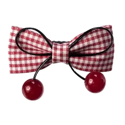 Red And White Gingham Check Bow Cherry Hair Clip