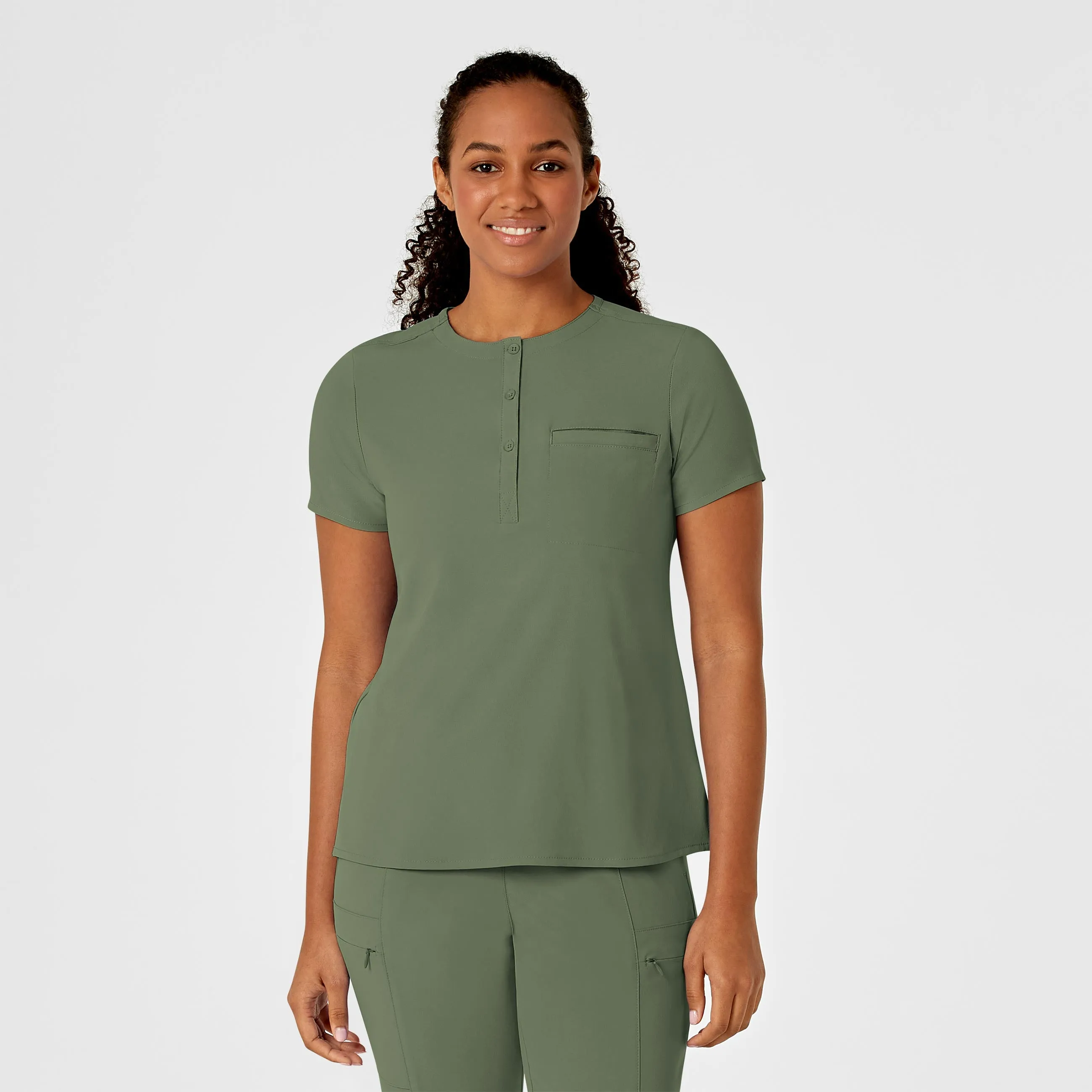 RENEW Women's Mandarin Collar Tuck-In Scrub Top - Olive