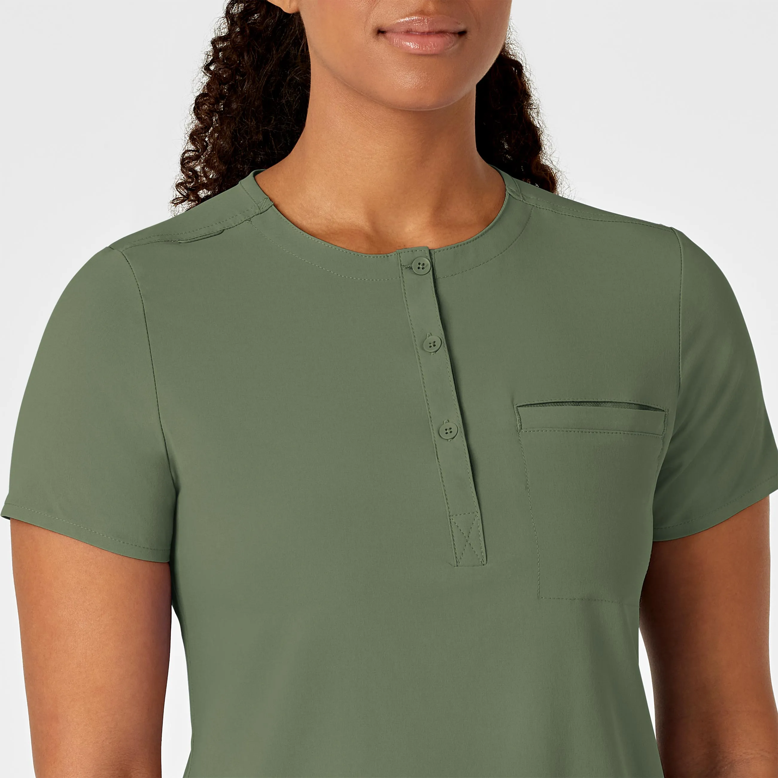 RENEW Women's Mandarin Collar Tuck-In Scrub Top - Olive