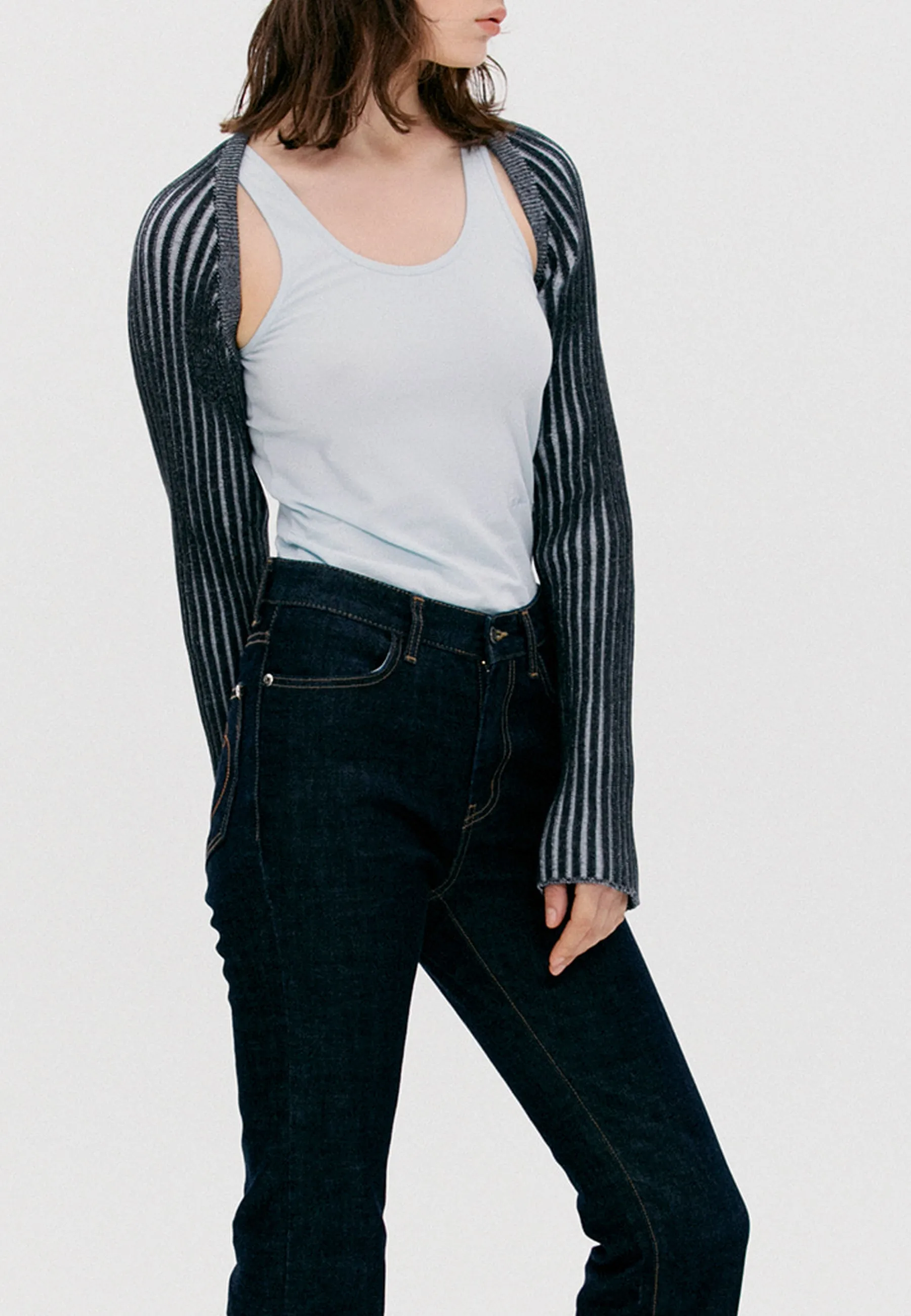 Ribbed Fitted Bolero Cardigan - navy