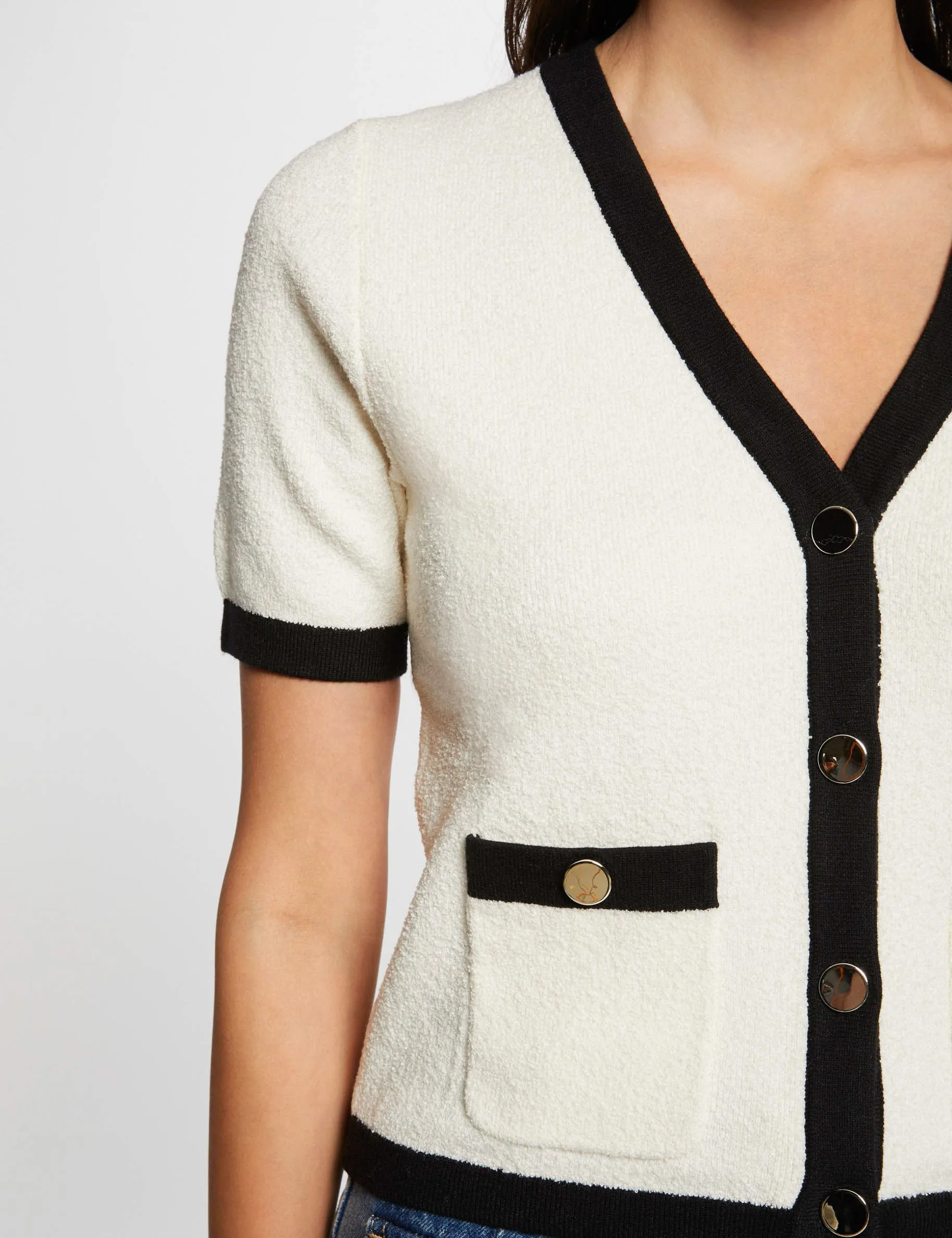 Short-sleeved cardigan V-neck ivory women