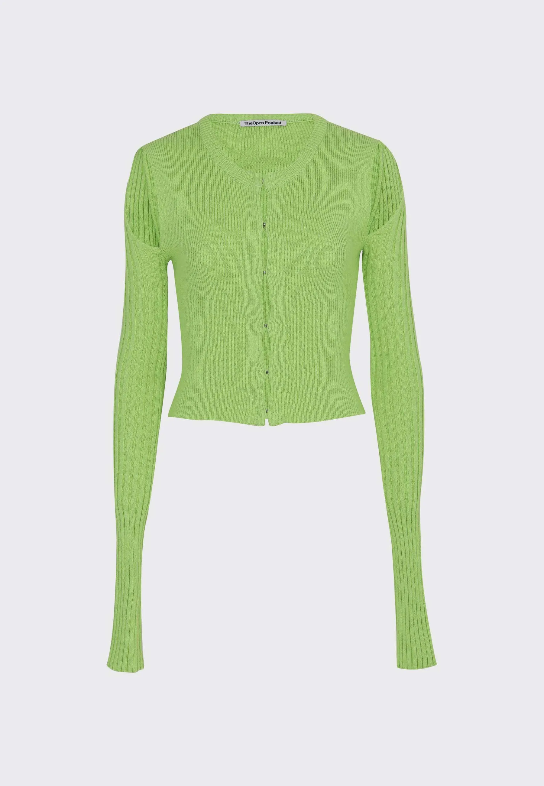 Shoulder Cut Fitted Cardigan - yellowish green