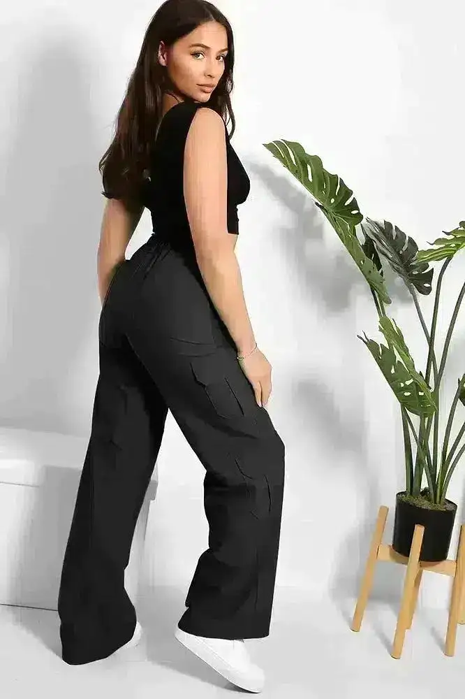 Skinny Fit Wide Leg Cargo Trousers