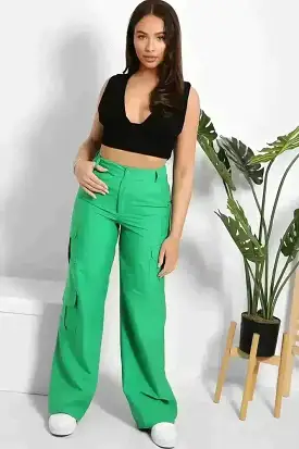 Skinny Fit Wide Leg Cargo Trousers