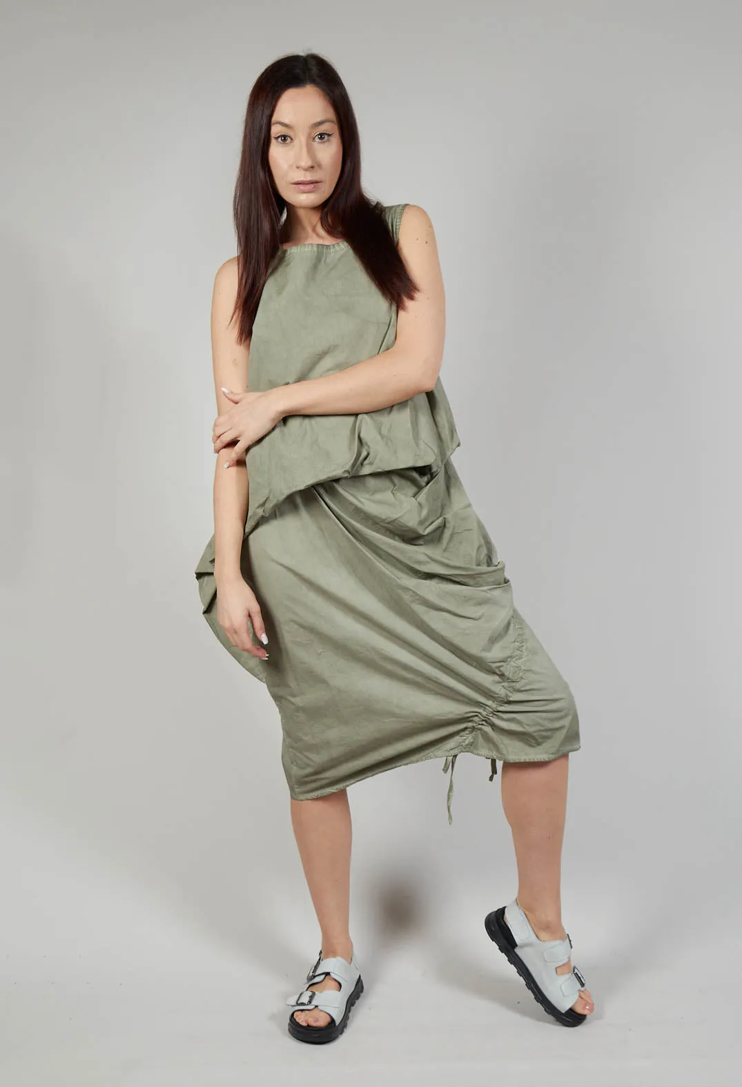 Sleeveless Dress in Tela Paracadute Tinto Freddo Olive