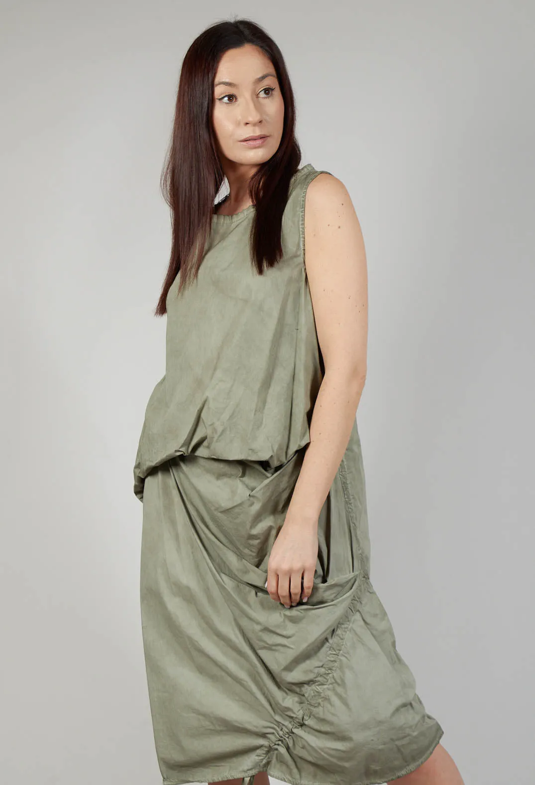 Sleeveless Dress in Tela Paracadute Tinto Freddo Olive