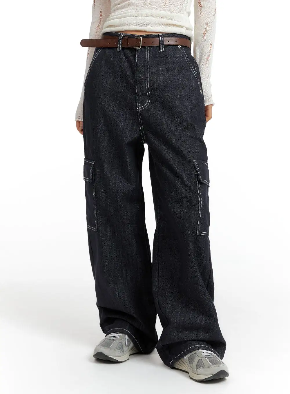 Solid Baggy Cargo Jeans CF416