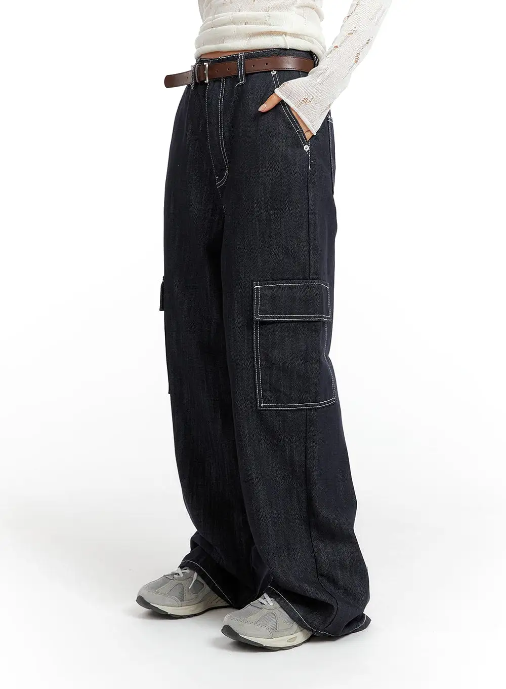 Solid Baggy Cargo Jeans CF416