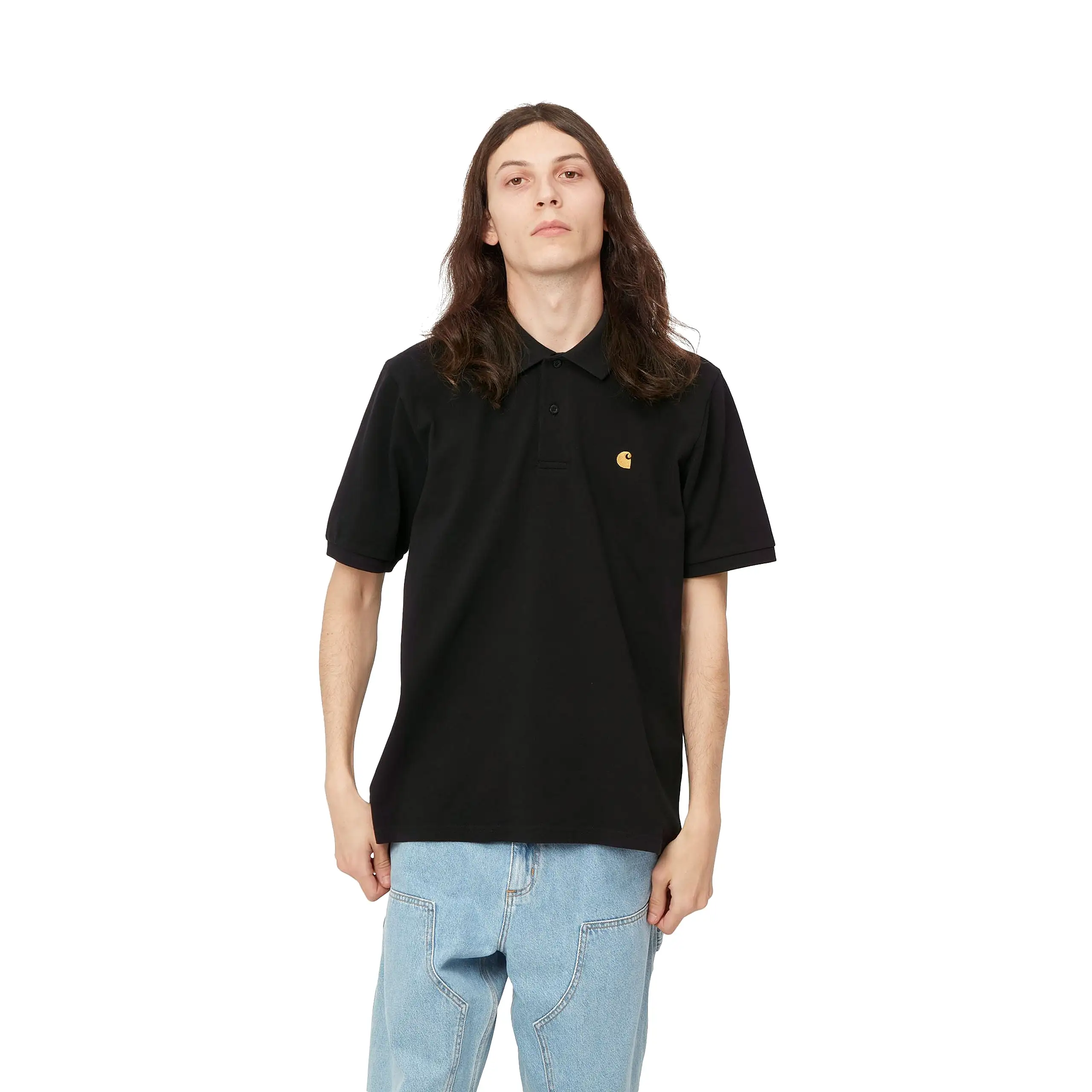 S/S CHASE PIQUE POLO BLACK / GOLD