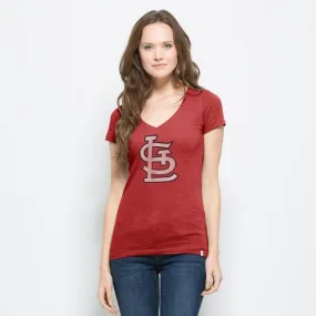 St. Louis Cardinals 47 Brand Women V-Neck Red Scrum Classic T-Shirt