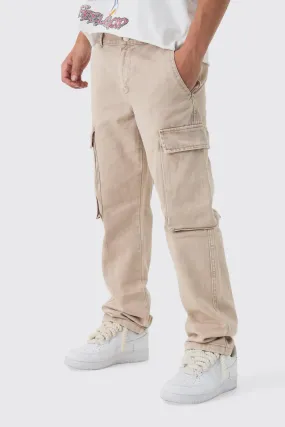 Straight Heavyweight Twill Acid Washed Cargo Trousers