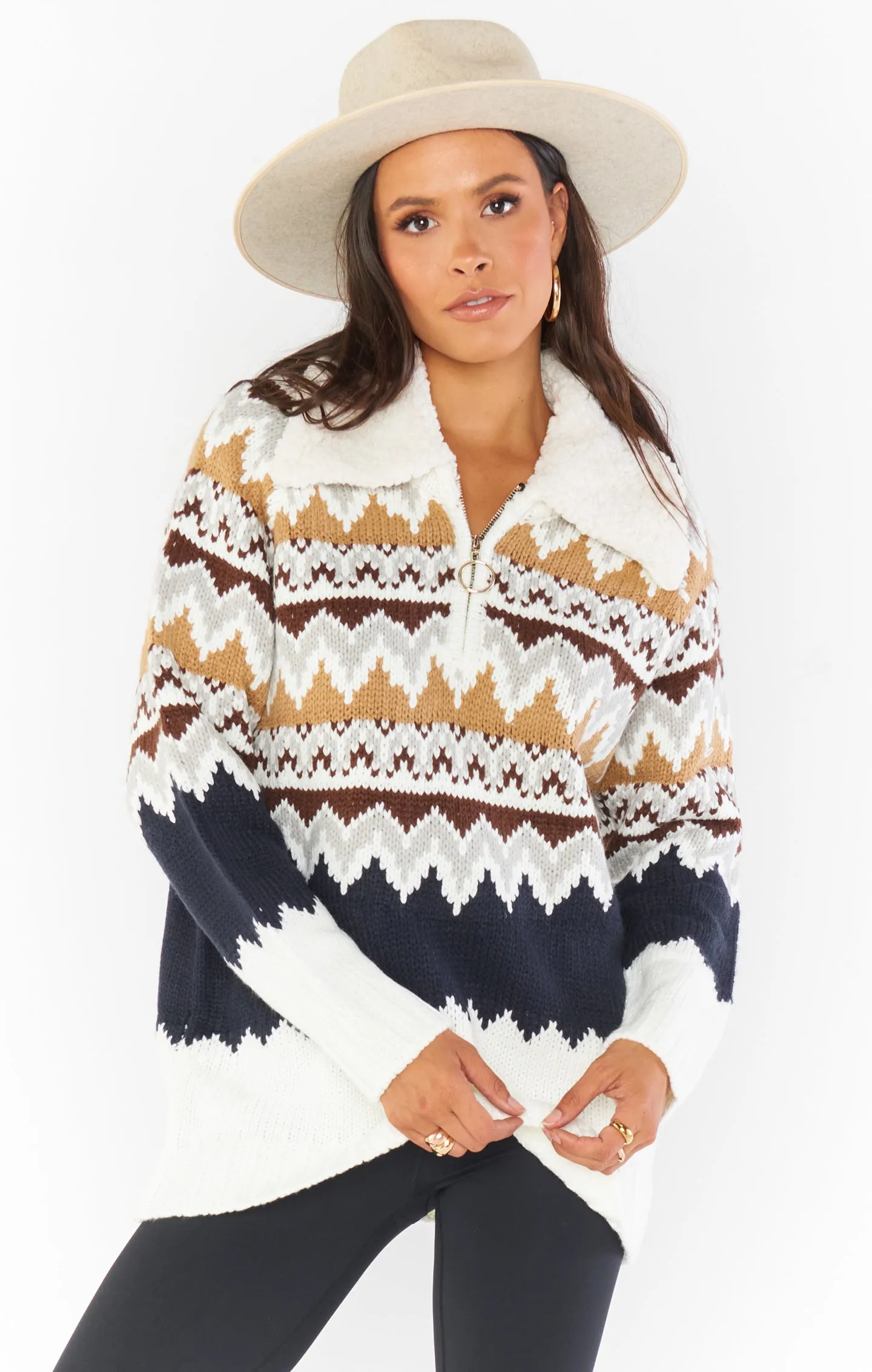 Sun Valley Pullover ~ Fair Isle with Faux Sherpa