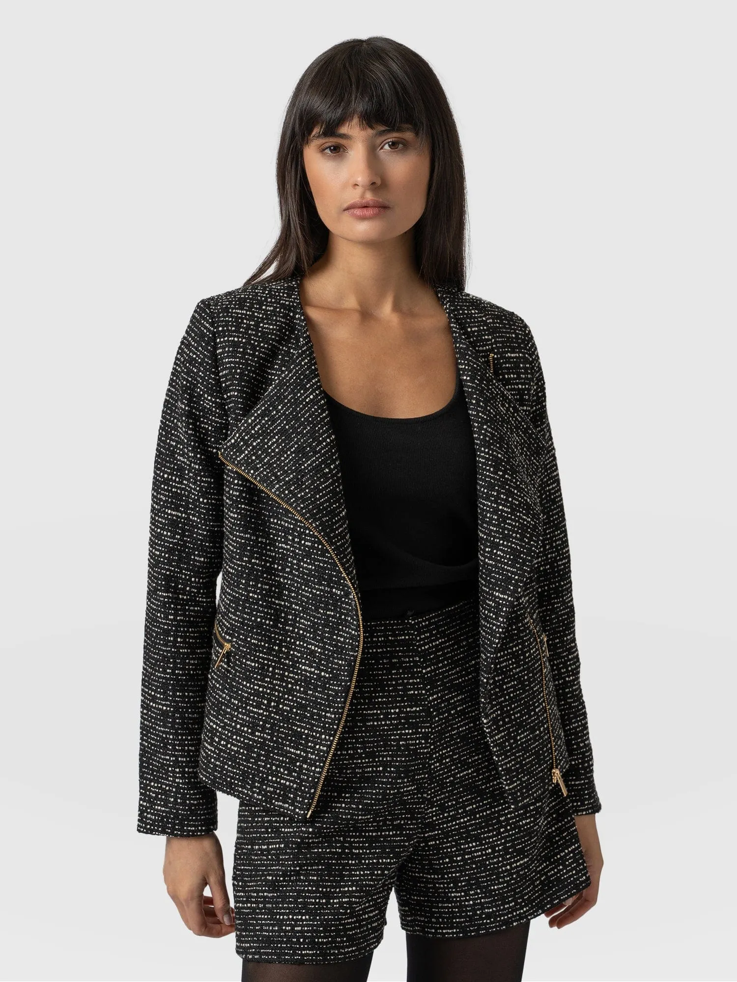 Sutton Asymmetric Jacket - Monochrome Bouclé