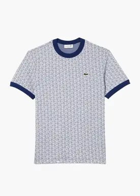 T-shirt regular fit en jacquard monogrammé bleu marine