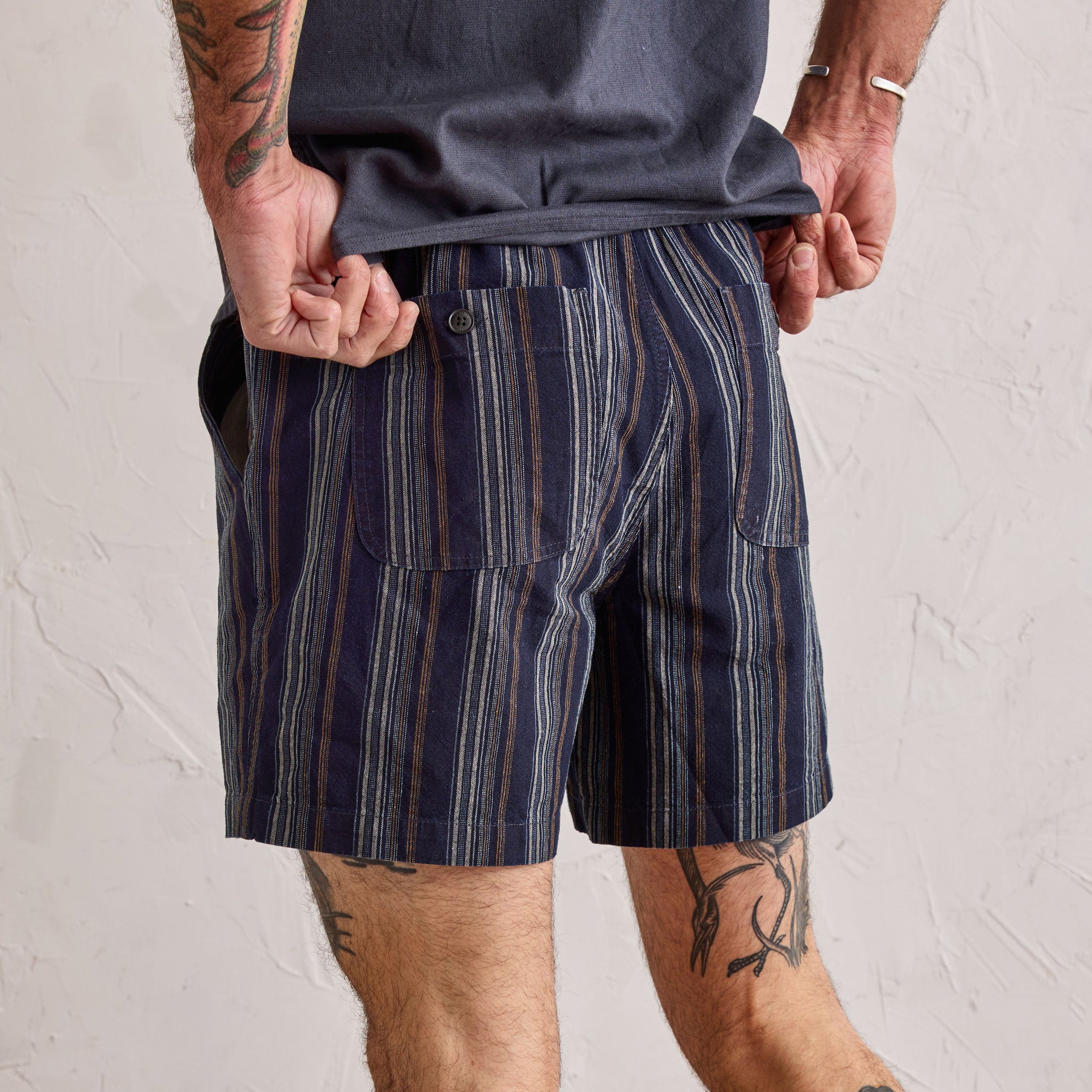 The Apres Short in Indigo Stripe