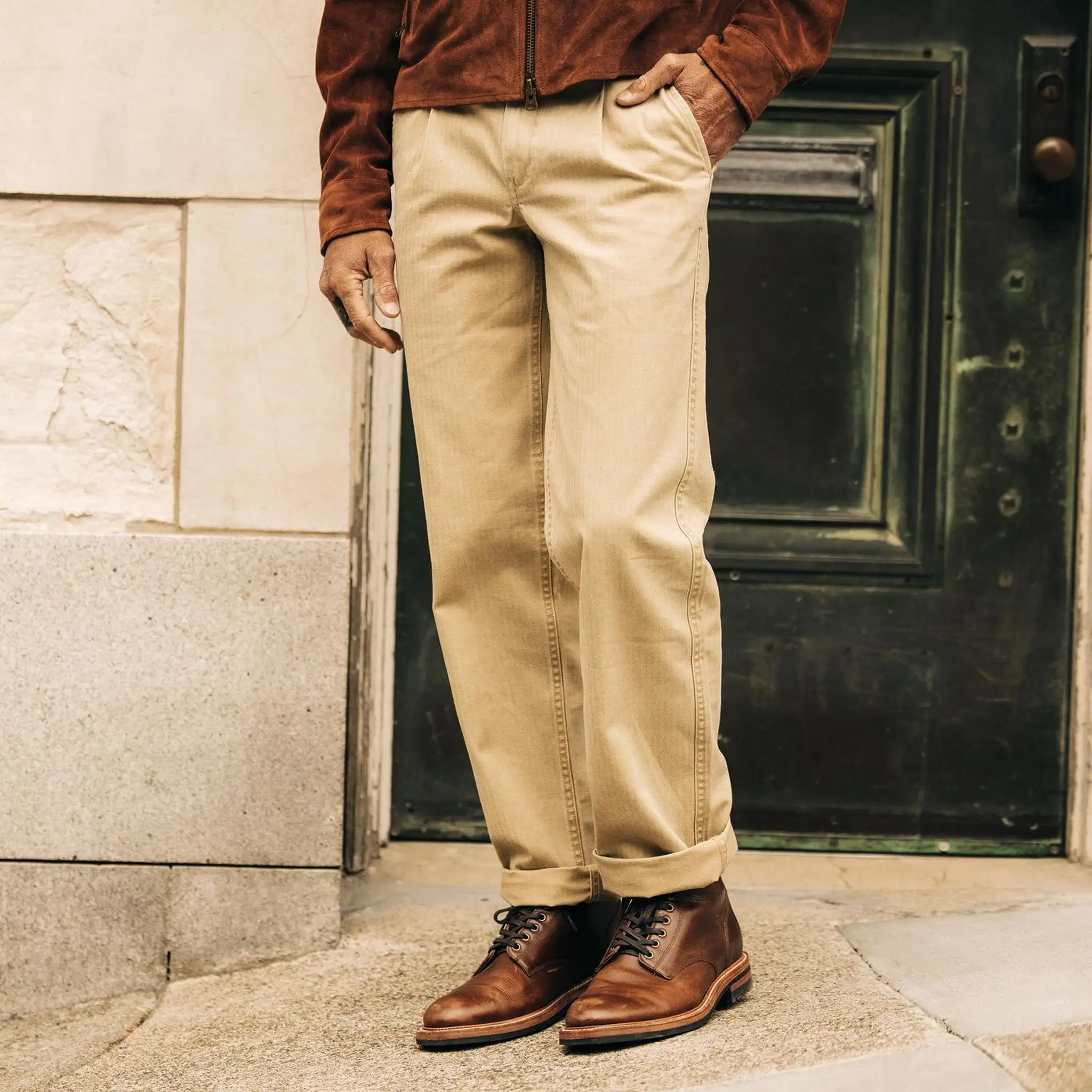 The Matlow Pant in Light Khaki Pigment Herringbone