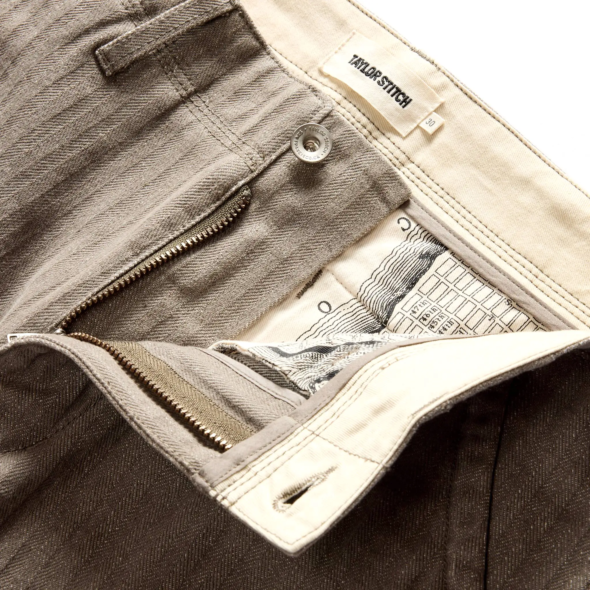 The Morse Pant in Smoked Olive Herringbone Twill