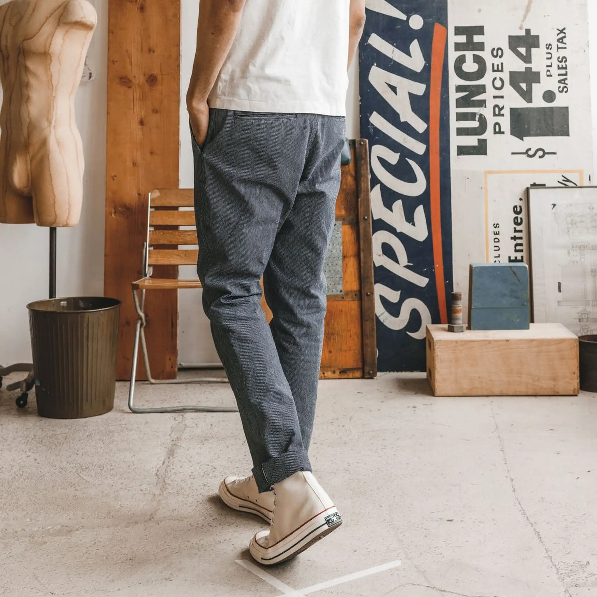 The Morse Pant in Washed Indigo Stripe