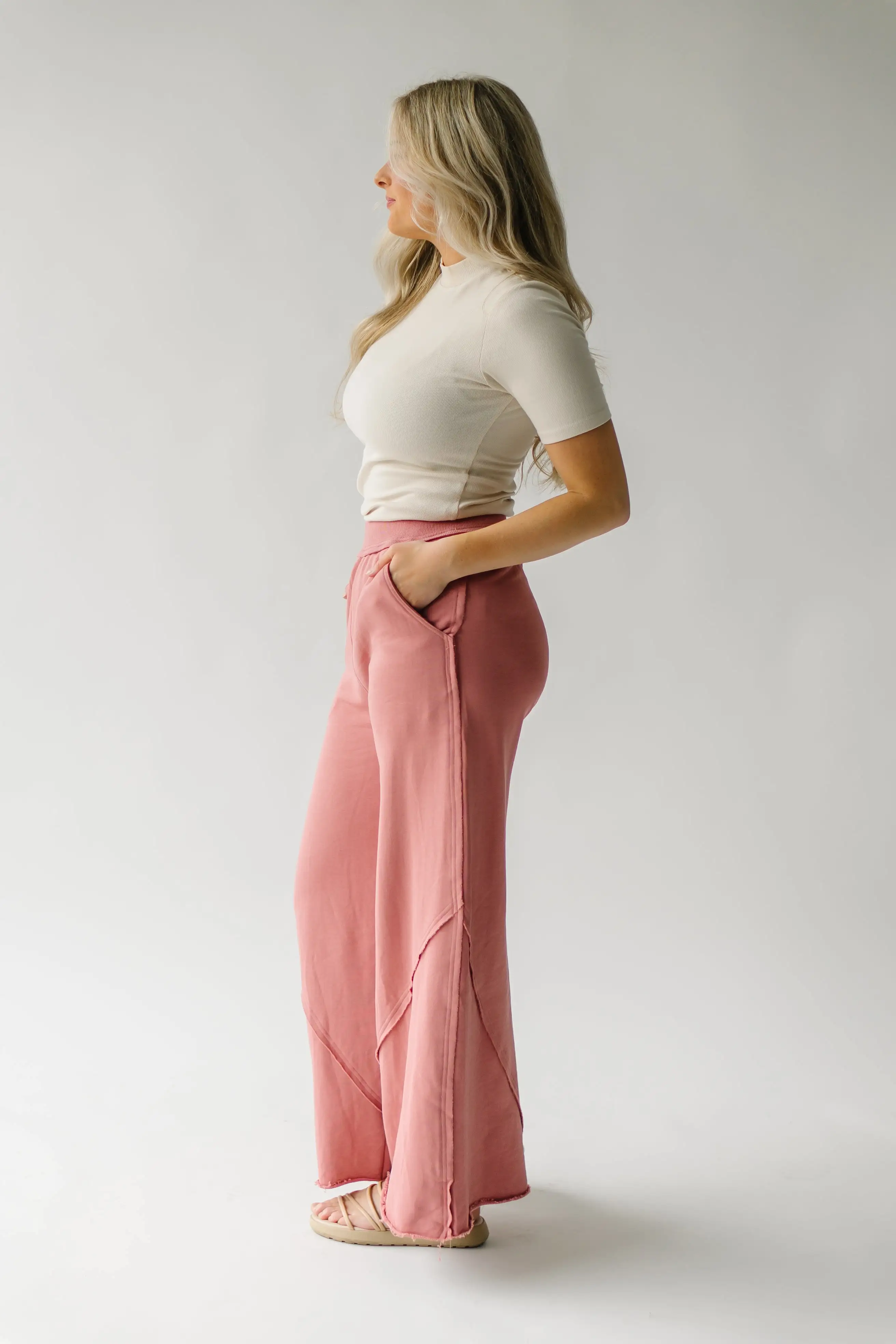 The Siggy Wide Leg Knit Pants in Rose