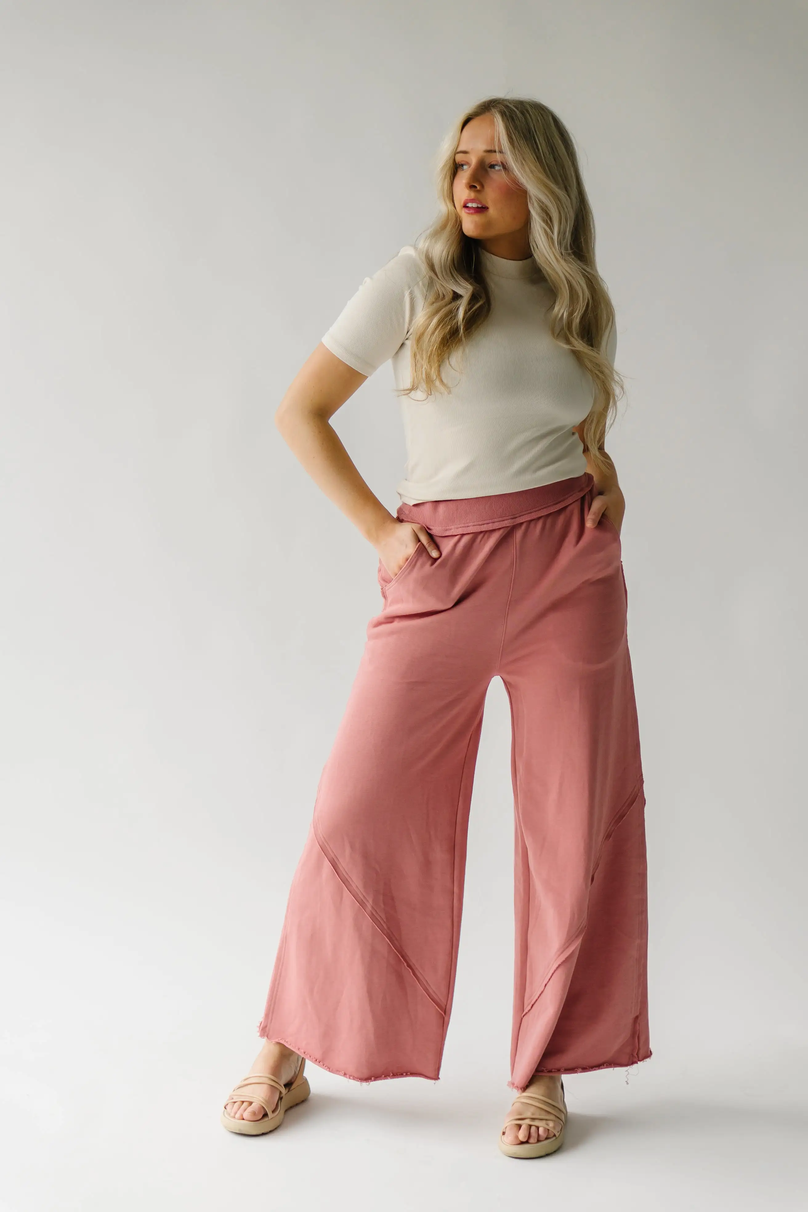 The Siggy Wide Leg Knit Pants in Rose