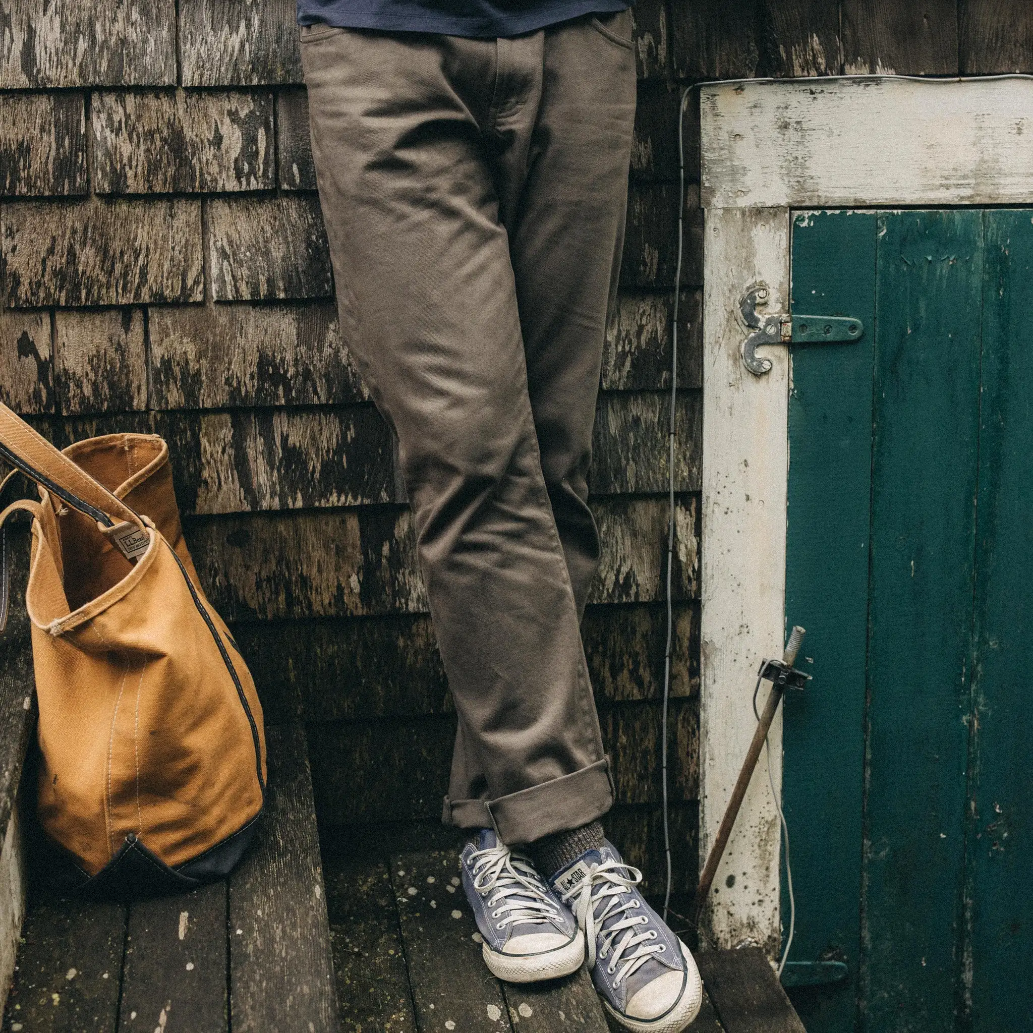 The Slim All Day Pant in Fatigue Olive Selvage Denim