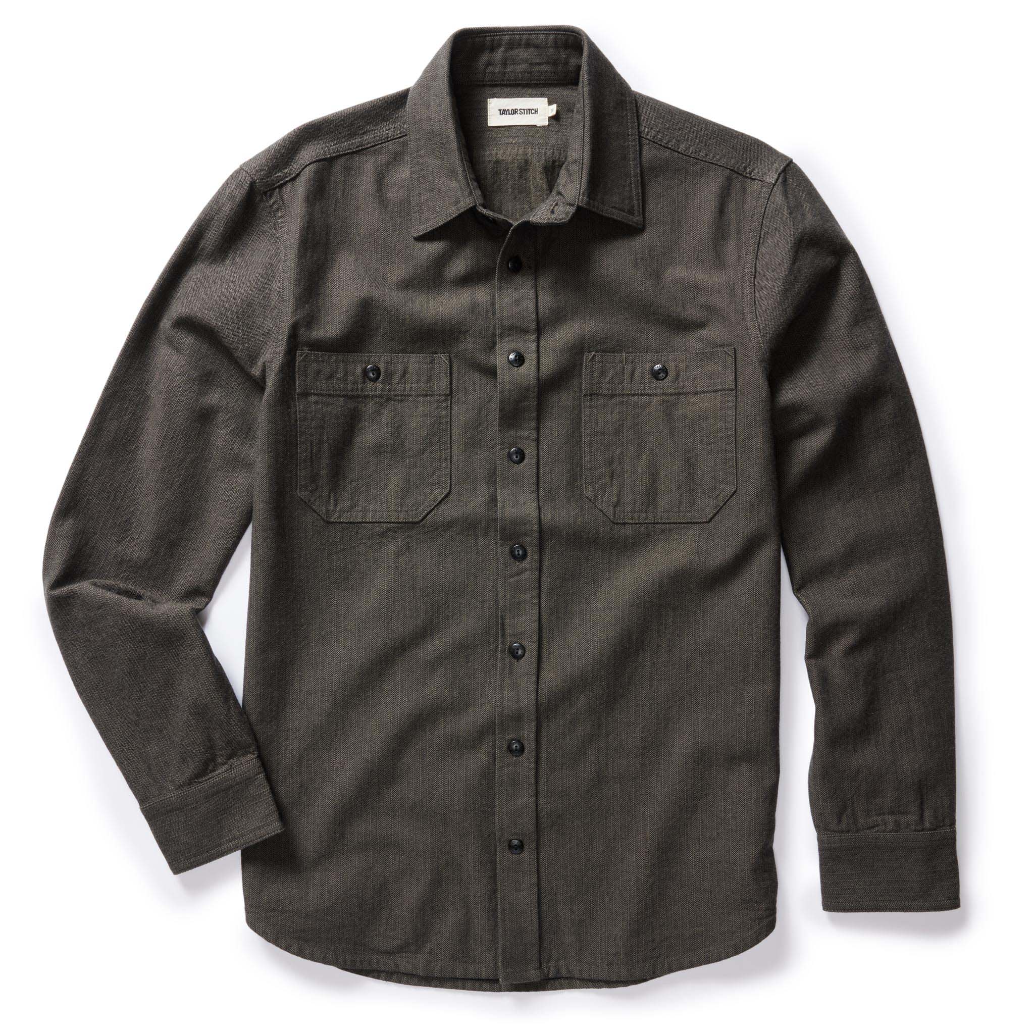 The Utility Shirt in Olive Broken Herringbone