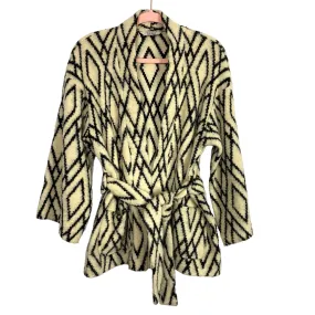 Tucker Cream/Black Pattern Belted Open Front Cardigan Sweater- Size P (US XS)