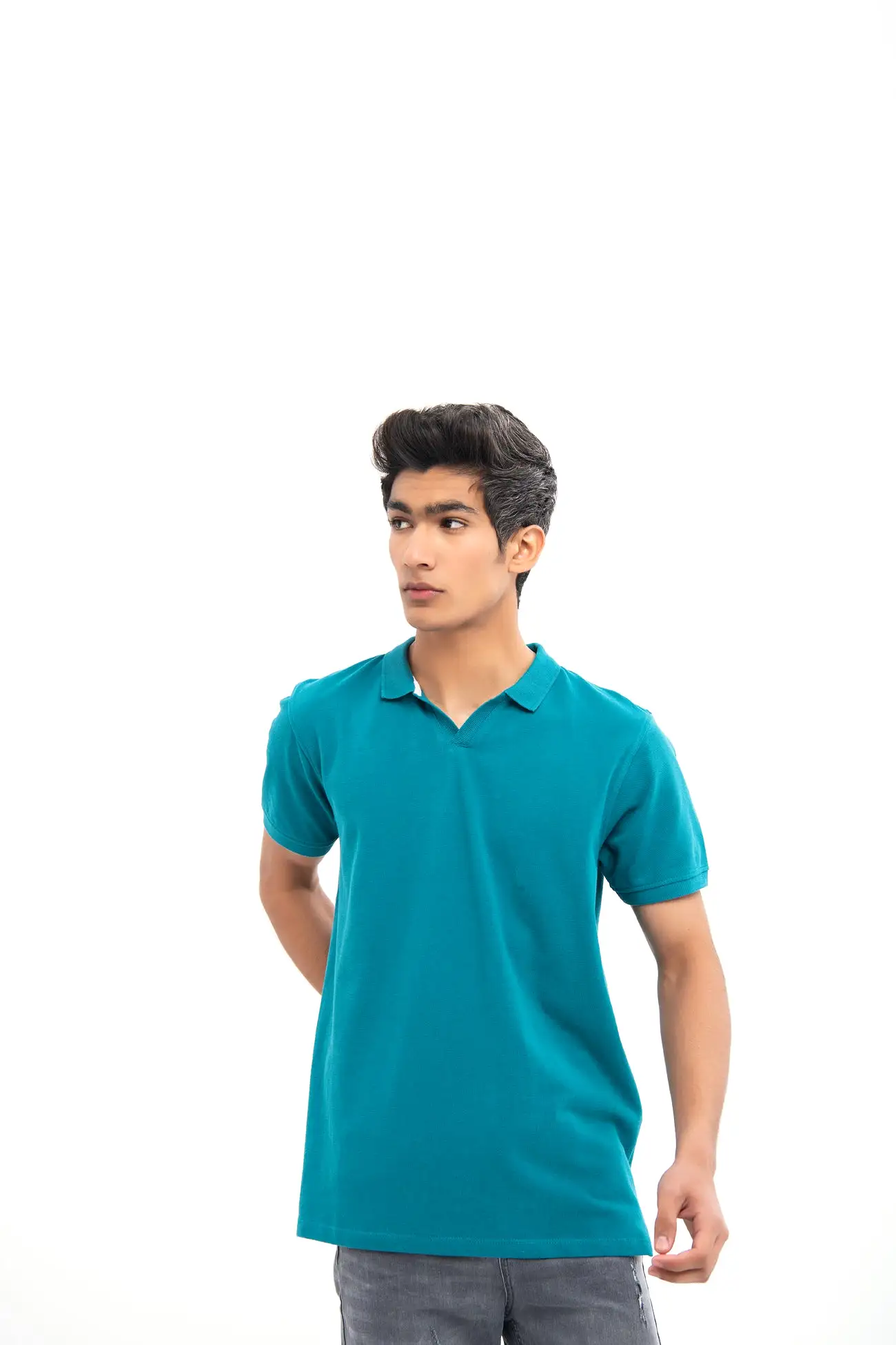 V NECK REGULAR FIT COTTON POLO SHIRT