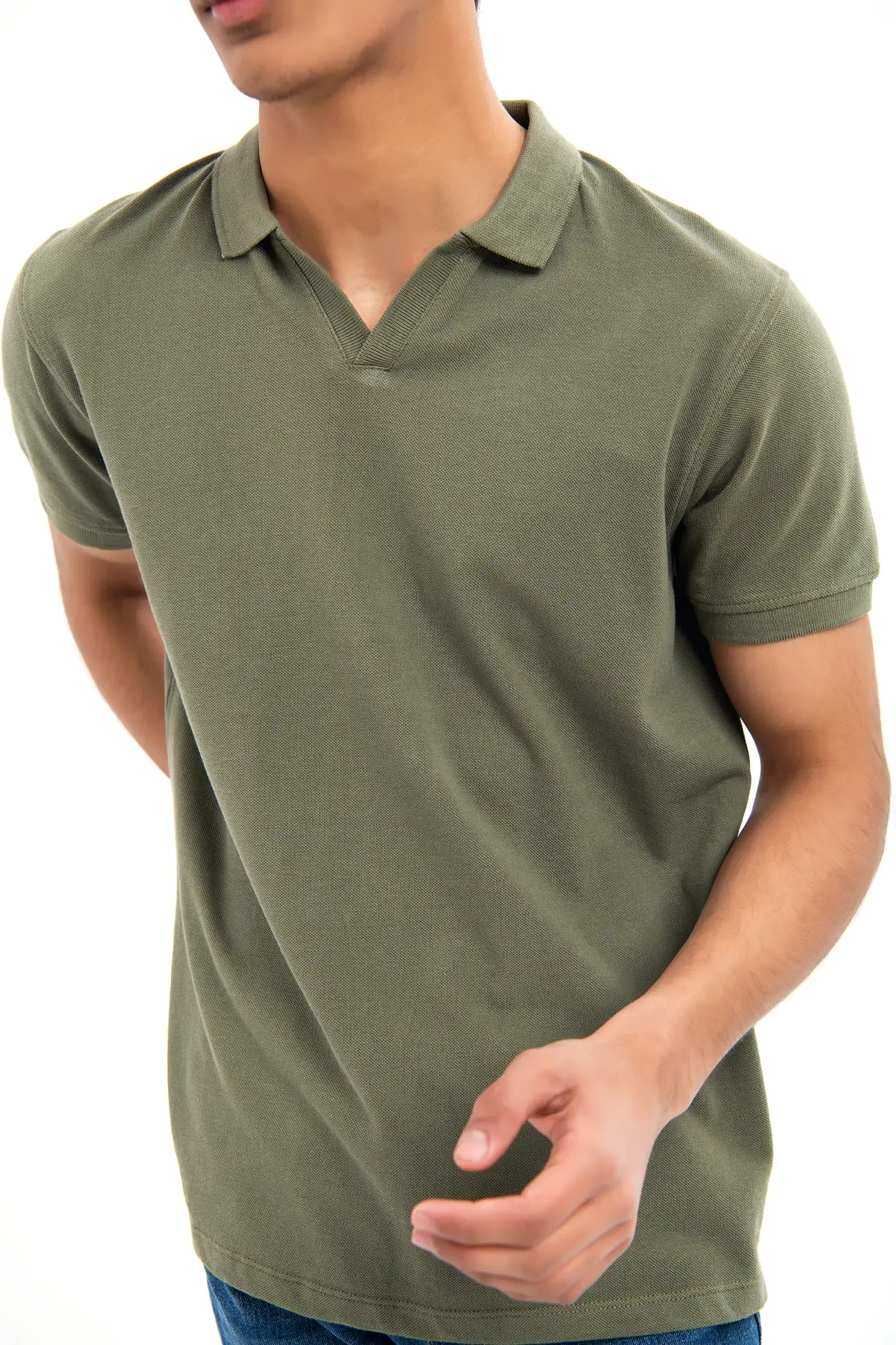 V NECK REGULAR FIT COTTON POLO SHIRT