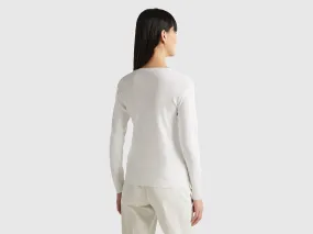 V-neck sweater in pure cotton - White | Benetton