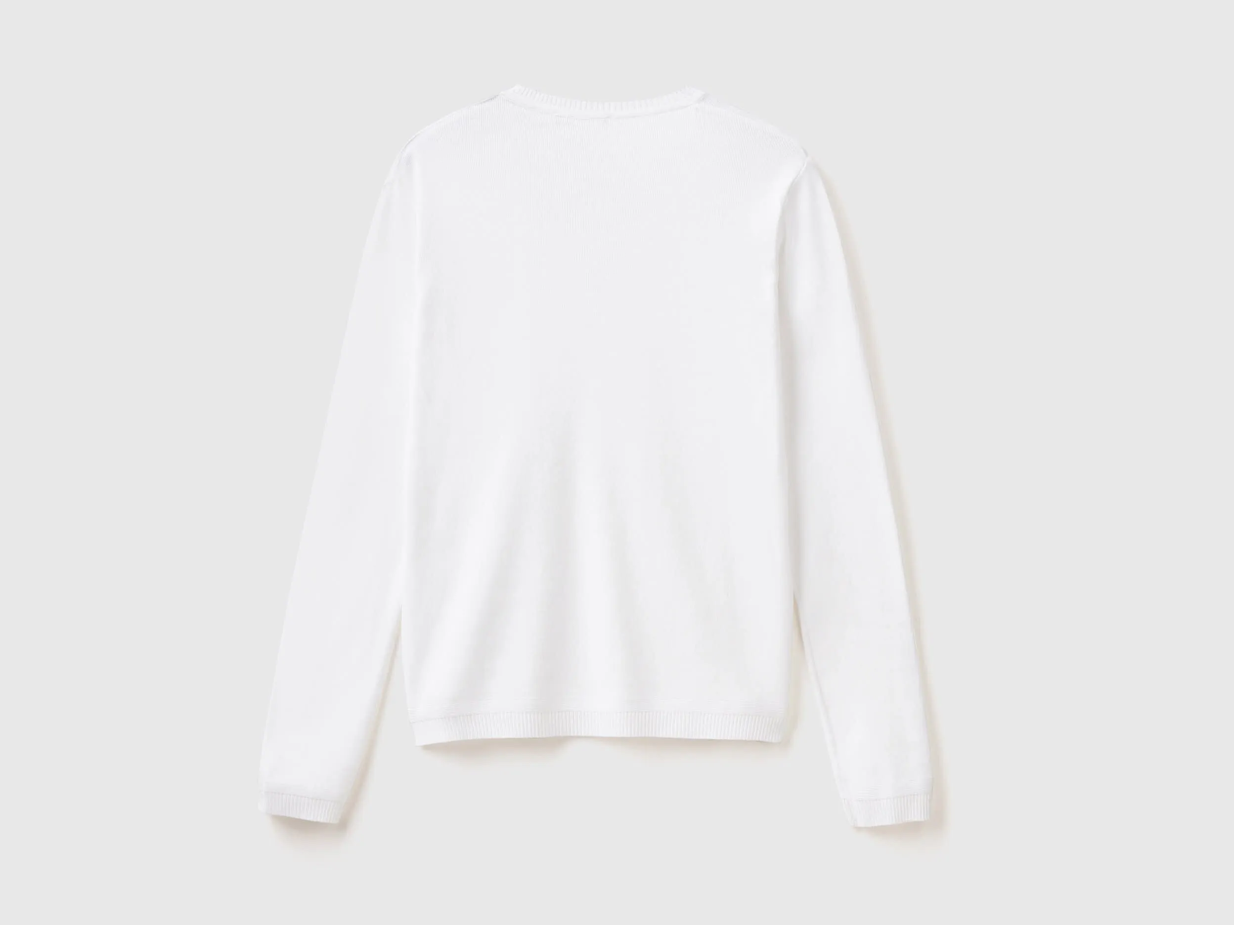 V-neck sweater in pure cotton - White | Benetton